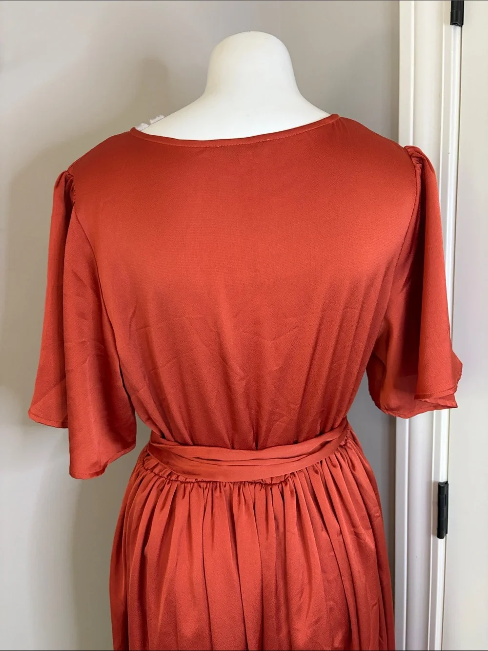 Baltic Born Sicily Satin Maxi Wrap Dress Rust Flutter Sleeve Tie wedding XL - Picture 9 of 14